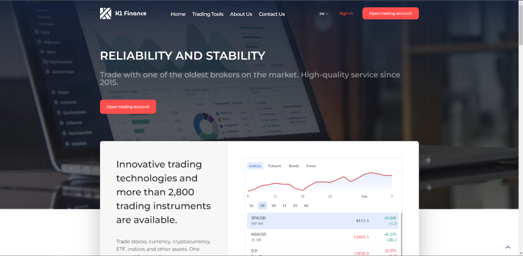 K1 Finance главная страница
