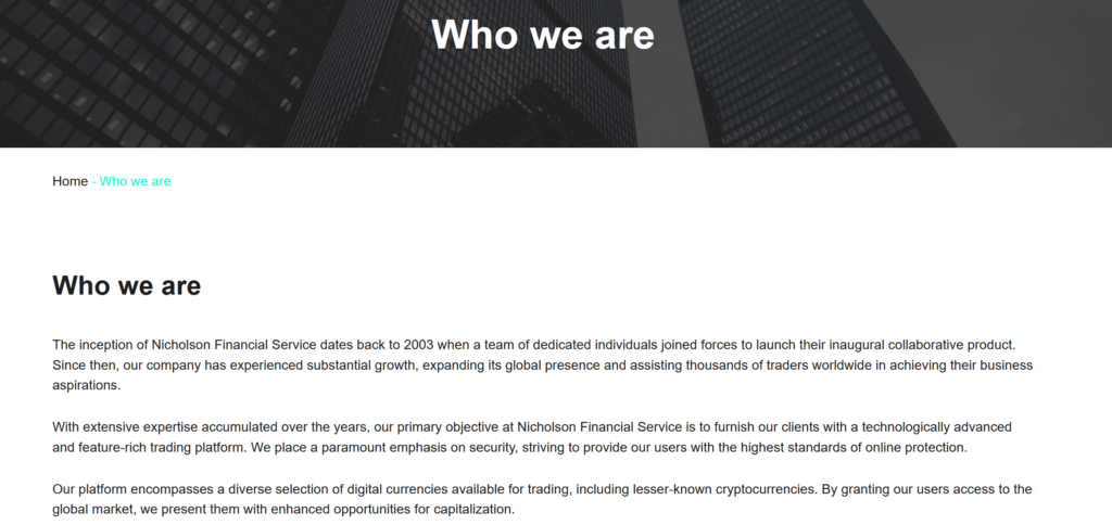 Компания Nicholson Financial Service рассказывает о себе
