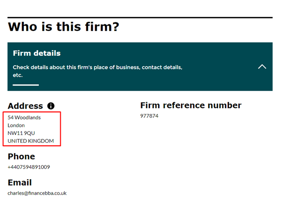 Адрес указанный на сайте FCA совпадает с адресом указанном на сайте BBAfin (BBA Finance)