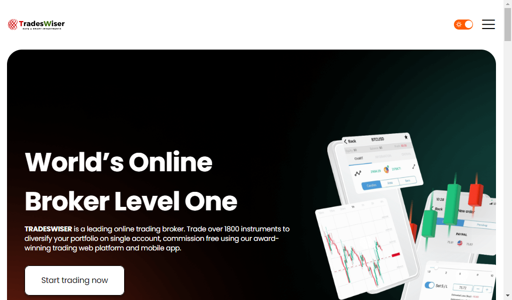 Tradeswiser - главная страница сайта