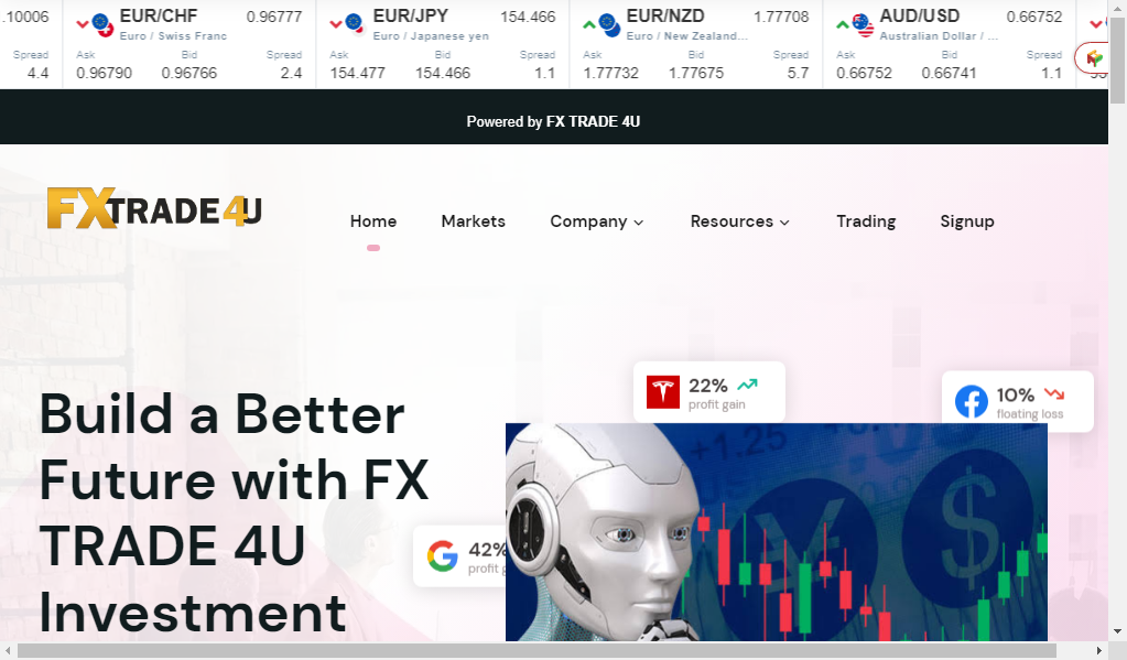 Fxtrade4u - главная страница сайта