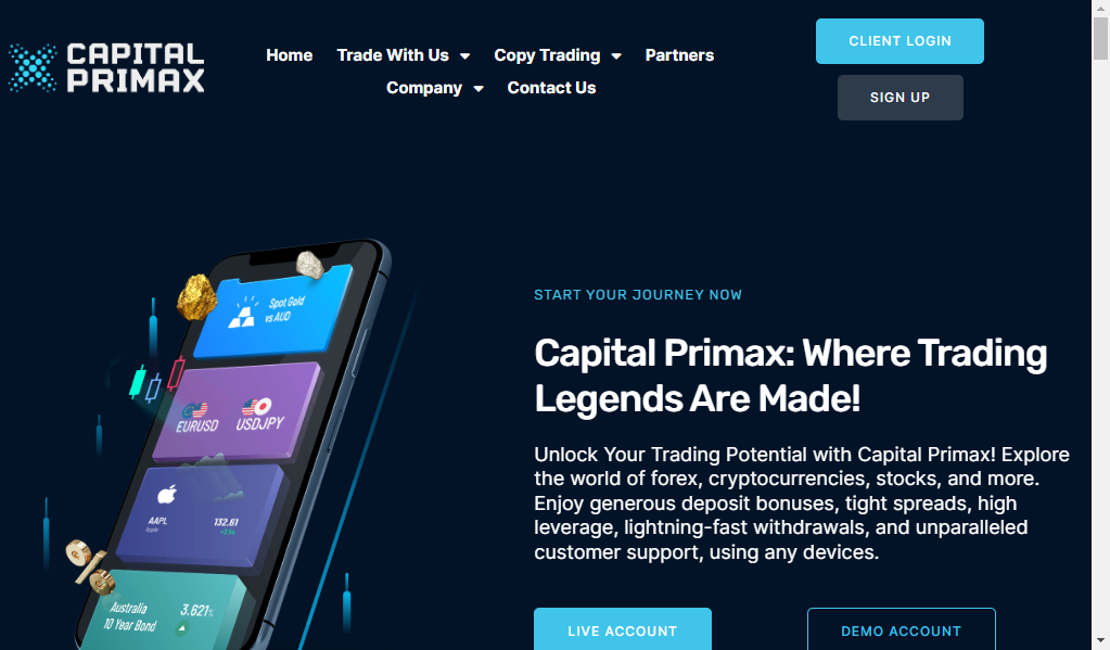 Capitalprimax - главная страница сайта