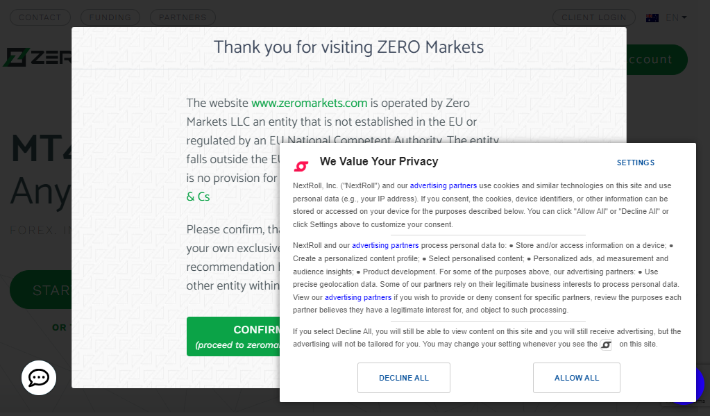 Zero market - главная страница сайта